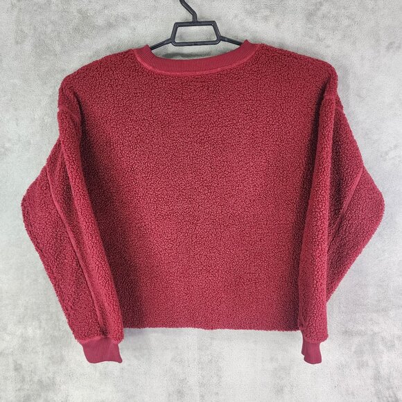 Womens Red American Eagle Sherpa Crop Sweater Crew Neck Long Sleeve Size S - Picture 8 of 11